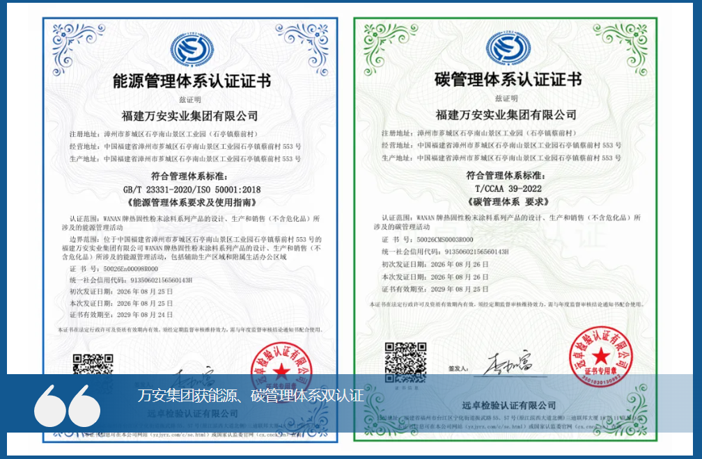 喜讯|福建万安集团获能源管理体系与碳管理体系双认证
